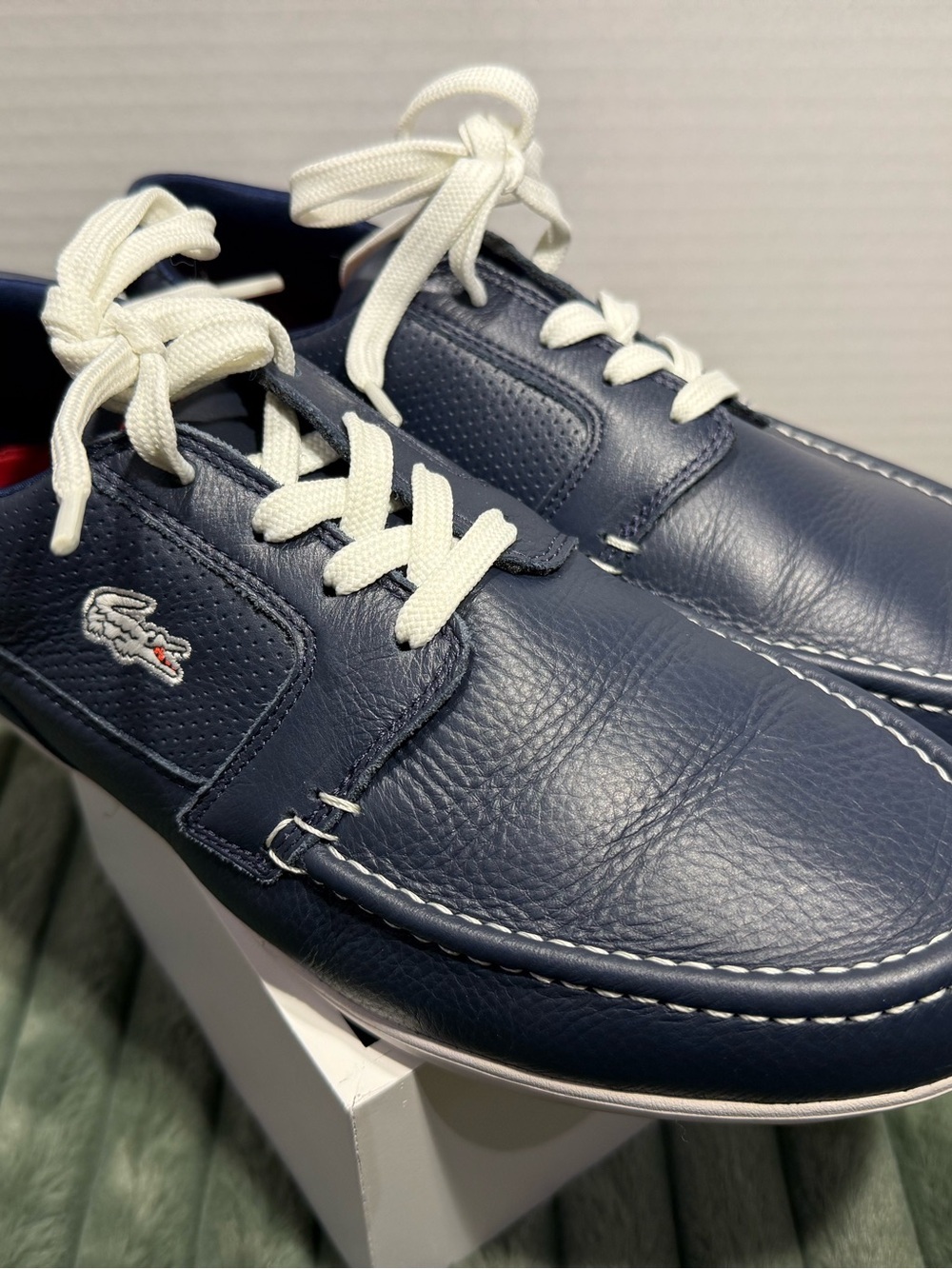 Lacoste Navy Leather Boat Shoe - Men's